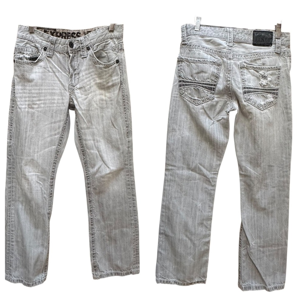 Express Jeans Y2K Low Rise Gray Retro Distressed Grunge‎ Lagenlook Womens 29
